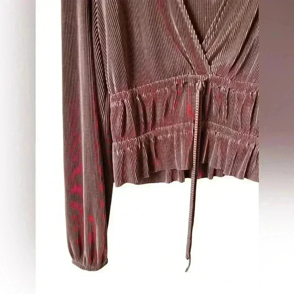 Zara Woman's Cropped Pleated Long Sleeve Top Pink Mauve - Picture 2 of 8